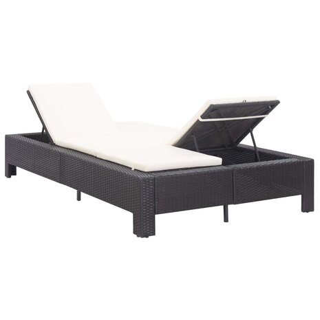 Ligbed met kussen 2-persoons poly rattan zwart