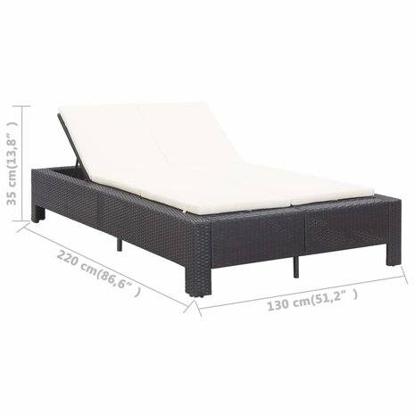Ligbed met kussen 2-persoons poly rattan zwart