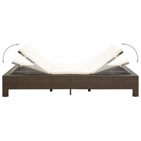 Ligbed met kussen 2-persoons poly rattan bruin