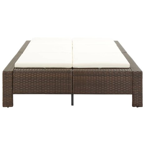 Ligbed met kussen 2-persoons poly rattan bruin