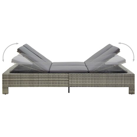 Ligbed met kussen 2-persoons poly rattan grijs