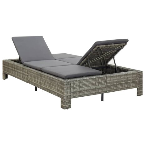 Ligbed met kussen 2-persoons poly rattan grijs