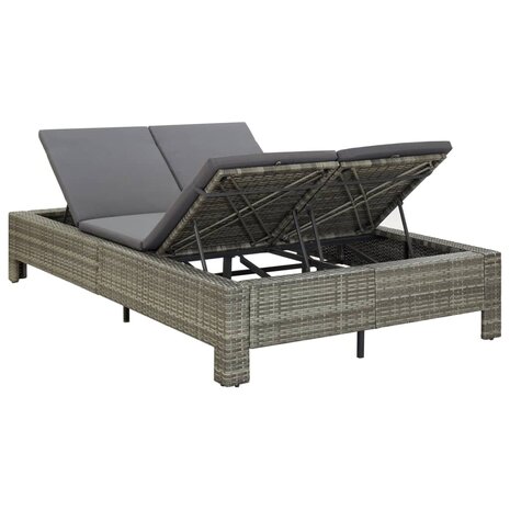 Ligbed met kussen 2-persoons poly rattan grijs