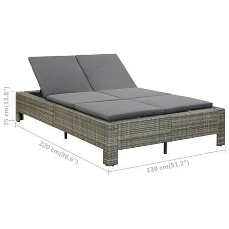 Ligbed met kussen 2-persoons poly rattan grijs