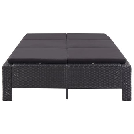 Ligbed met kussen 2-persoons poly rattan zwart