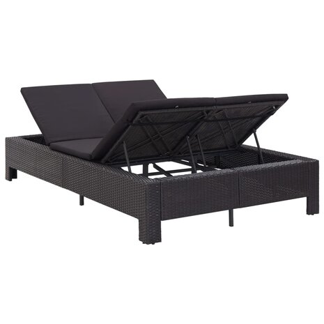 Ligbed met kussen 2-persoons poly rattan zwart