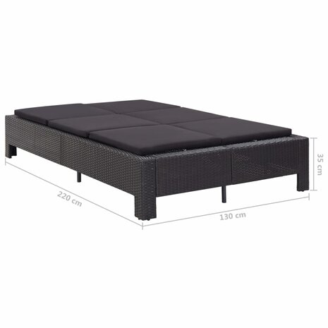 Ligbed met kussen 2-persoons poly rattan zwart