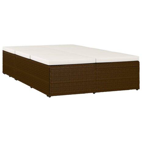 Ligbed met kussen converteerbaar poly rattan bruin