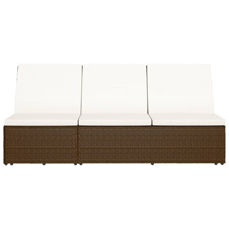 Ligbed met kussen converteerbaar poly rattan bruin