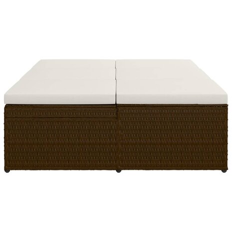 Ligbed met kussen converteerbaar poly rattan bruin
