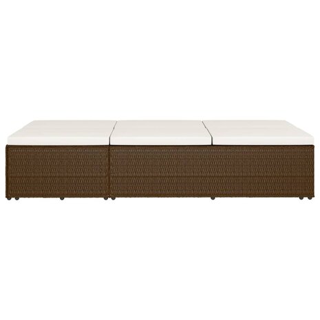 Ligbed met kussen converteerbaar poly rattan bruin