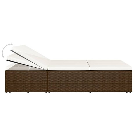 Ligbed met kussen converteerbaar poly rattan bruin