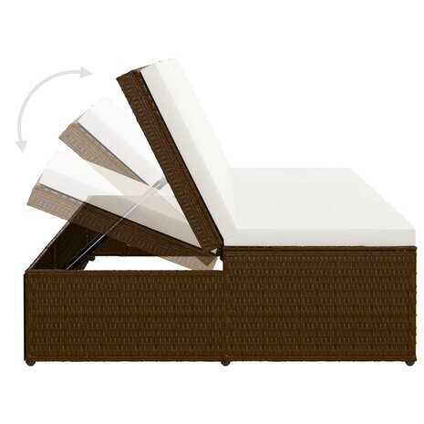 Ligbed met kussen converteerbaar poly rattan bruin