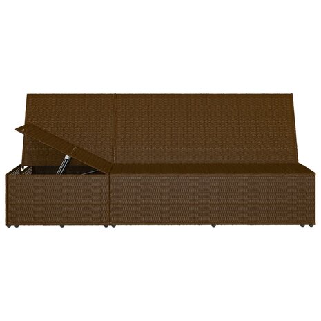 Ligbed met kussen converteerbaar poly rattan bruin