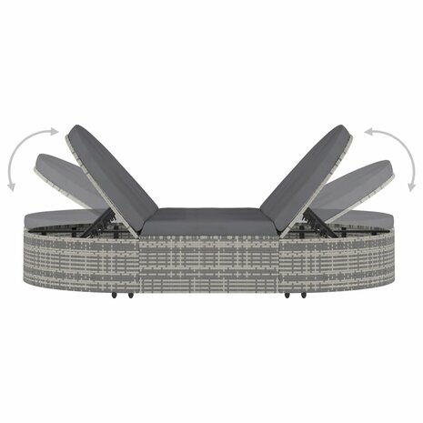 Ligbed met kussens 2-persoons poly rattan grijs