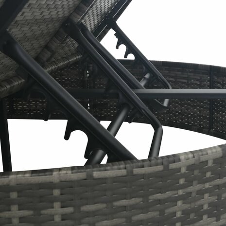 Ligbed met kussens 2-persoons poly rattan grijs