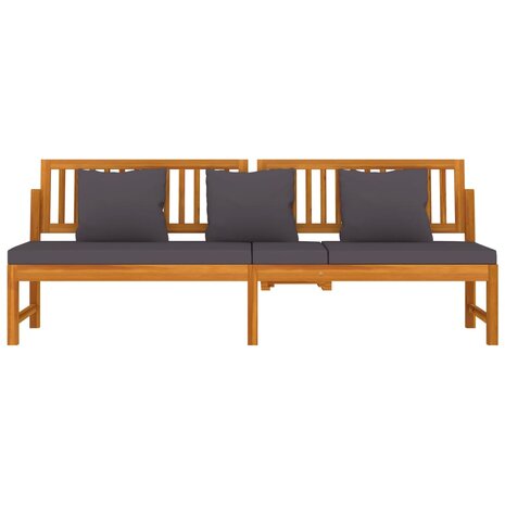Dagbed met grijs kussen 200x60x75 cm massief acaciahout