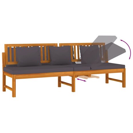 Dagbed met grijs kussen 200x60x75 cm massief acaciahout