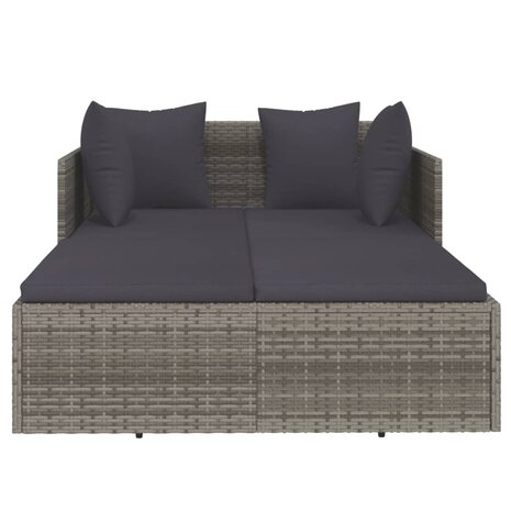 Ligbed met kussens 182x118x63 cm poly rattan grijs