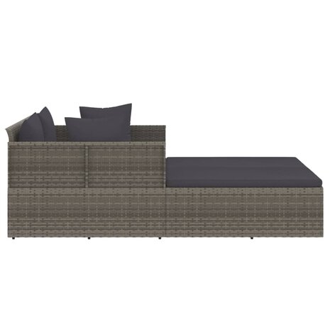 Ligbed met kussens 182x118x63 cm poly rattan grijs