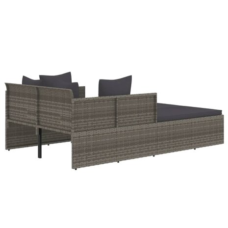 Ligbed met kussens 182x118x63 cm poly rattan grijs