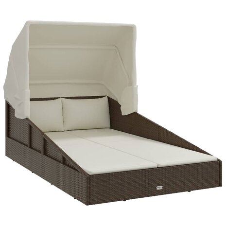 Ligbed met inklapbaar dak 200x114x128 cm poly rattan bruin