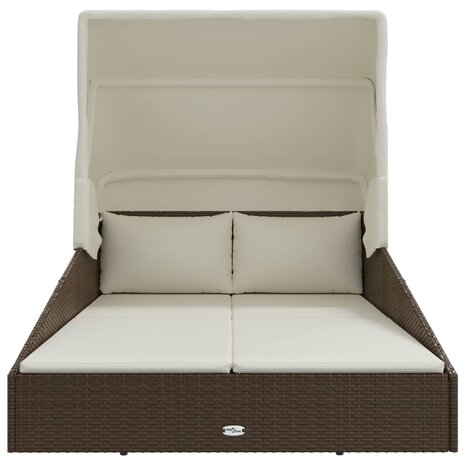 Ligbed met inklapbaar dak 200x114x128 cm poly rattan bruin