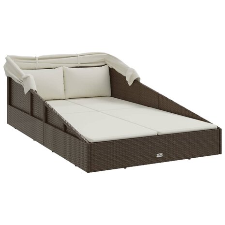 Ligbed met inklapbaar dak 200x114x128 cm poly rattan bruin