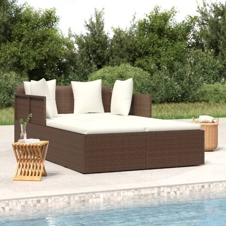 Ligbed met kussens 182x118x63 cm poly rattan bruin