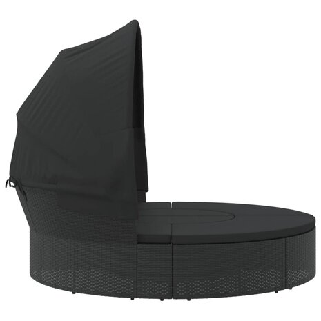 Loungebed met luifel en kussens poly rattan zwart