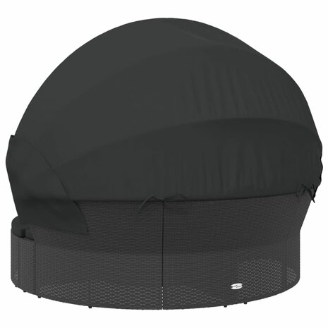 Loungebed met luifel en kussens poly rattan zwart
