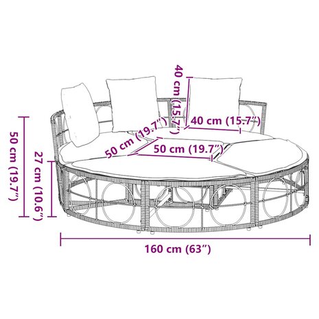Loungebed voor buiten zonder luifel poly rattan zwart