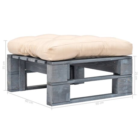 Tuinhocker met zandkleurig kussen pallet hout grijs