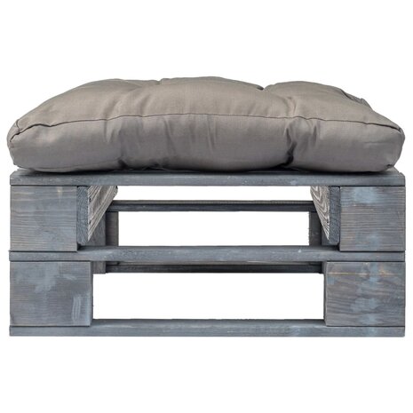 Tuinhocker met grijs kussen pallet hout grijs