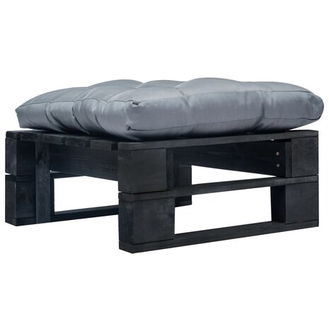 Tuinpoef met grijs kussen pallet hout zwart