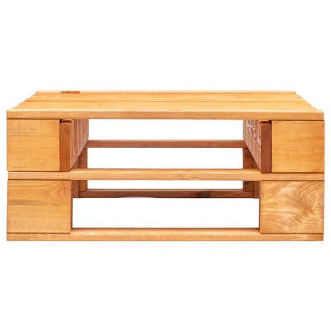 Tuinpoef met zandkleurig kussen pallet hout honingbruin