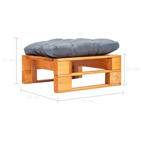 Tuinpoef met grijs kussen pallet hout honingbruin