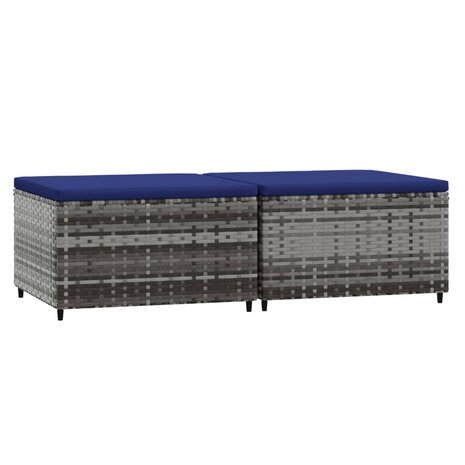 Voetensteunen 2 st met kussens poly rattan grijs