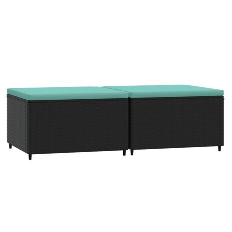 Voetensteunen 2 st met kussens poly rattan zwart