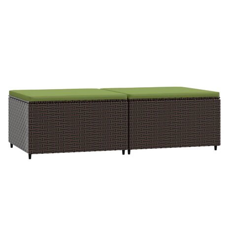 Voetensteunen 2 st met kussens poly rattan bruin