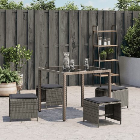 Tuinkrukken 4 st met kussens 41x41x36 cm poly rattan grijs