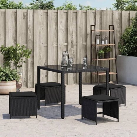 Tuinkrukken 4 st met kussens 41x41x36 cm poly rattan zwart