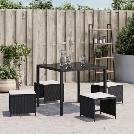 Tuinkrukken 4 st met kussens 40x40x35 cm poly rattan zwart