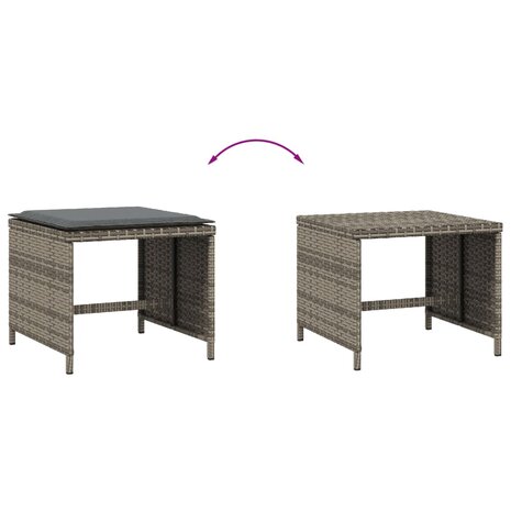 Tuinkrukken 4 st met kussens 40x40x35 cm poly rattan grijs