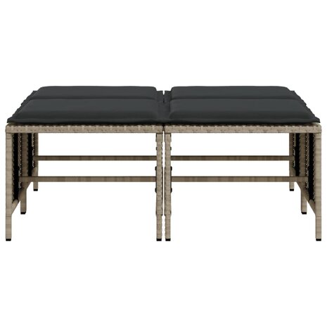 Tuinkrukken met kussens 4 st poly rattan lichtgrijs