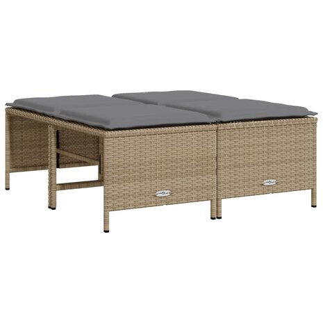 Tuinkrukken met kussens 4 st poly rattan beige