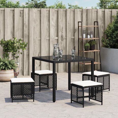 Tuinkrukken 4 st met kussens 41x41x36 cm poly rattan zwart
