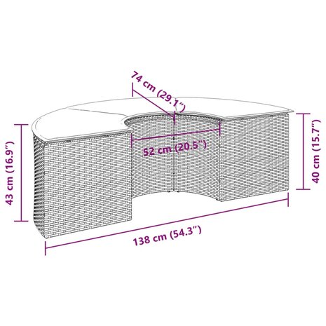 Tuinvoetenbank met kussen poly rattan grijs