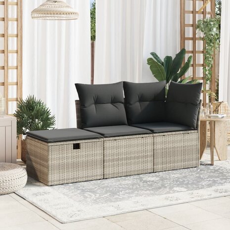 Tuinkruk met kussen 55x55x37 cm poly rattan lichtgrijs