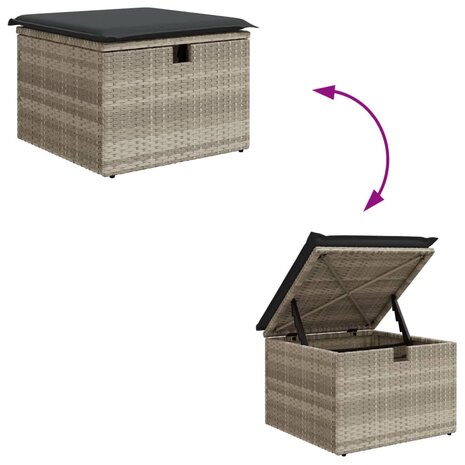 Tuinkruk met kussen 55x55x37 cm poly rattan lichtgrijs